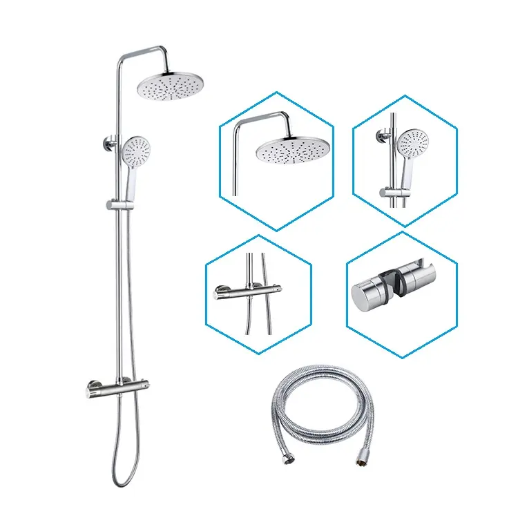 Factory Price Brass Chrome Thermostatic Rain Shower Contemporary Rainfall Shower Set Faucet Thermostatic Shower Mixer