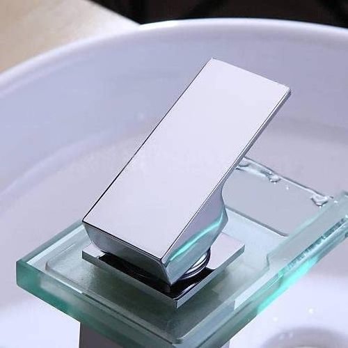 CYEN Temperature Change Colorful Waterfall Glass Bathroom Wash LED Basin Faucet