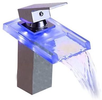 CYEN Temperature Change Colorful Waterfall Glass Bathroom Wash LED Basin Faucet