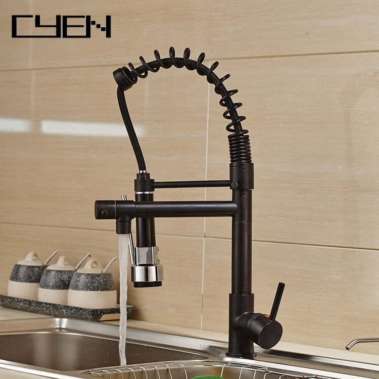 Oil Rubbed Bronze Pull Down Spray Sink Faucet Kitchen Swivel Spout Mixer Tap With LED Light