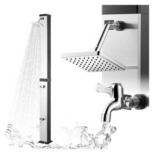 Solar Heated Shower Stainless Steel Brushed Outdoor 40L with Rain Shower and Foot Shower for pool for garden