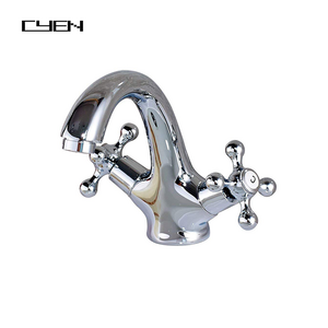 CYEN Basin Mixer Taps Washbasin Faucet Retro Brass Hot and Cold Water Double Handle Black Sink Tap for Bathroom Kitchen Faucet