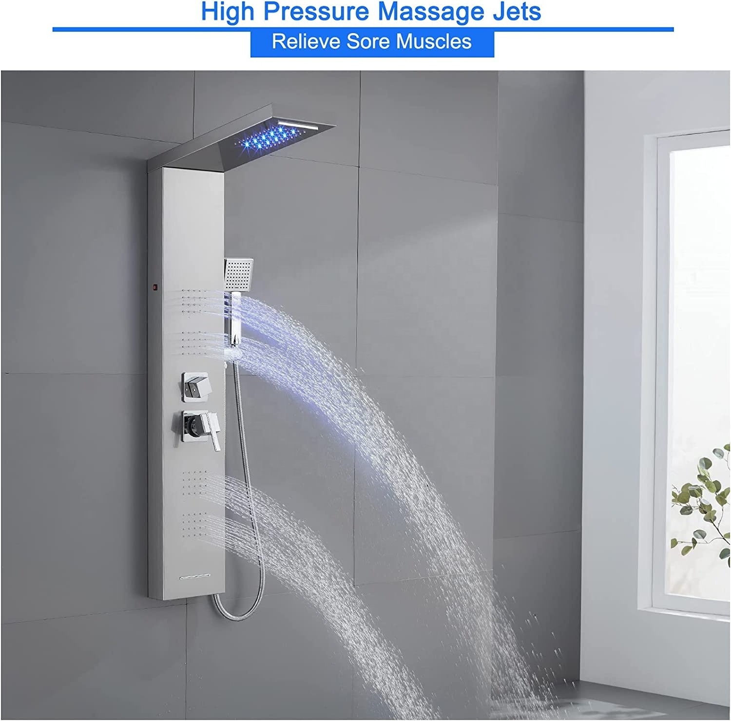 CYEN luxury design thermostatic LED rain shower head multi-function stainless steel wall mounted rain shower bathroom shower