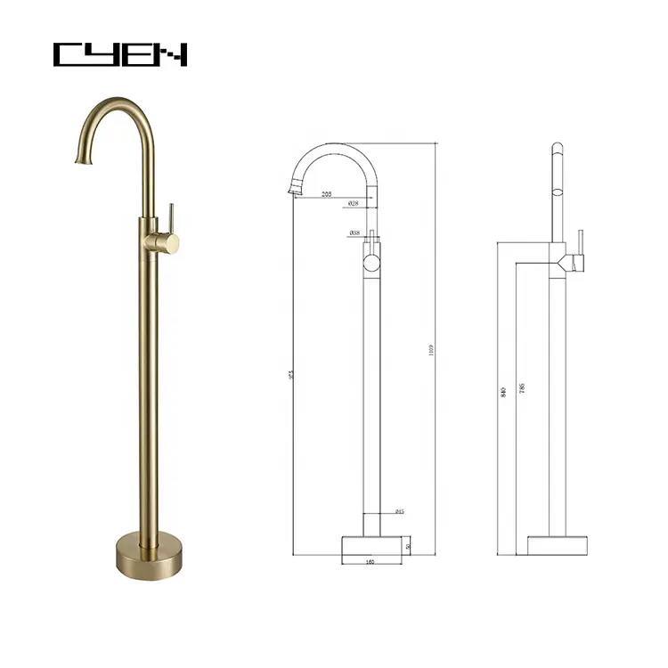 CYEN Gold High Quality Bath r Faucet MIxer Floor Standing Mounted Clawfoot Message Bathtub Faucet with handheld showerShowe