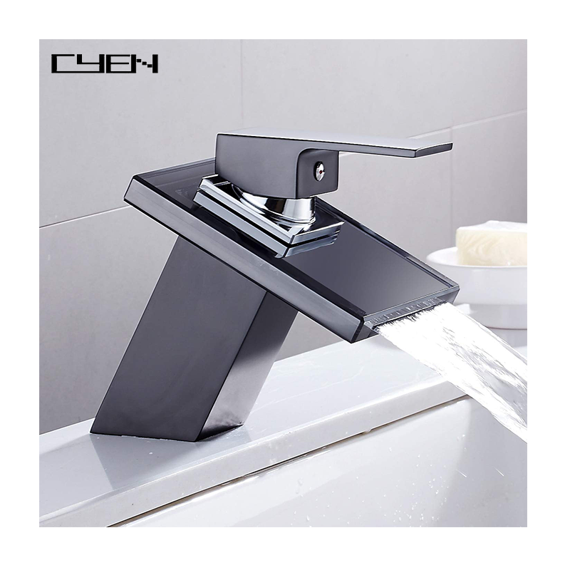 Factory Price Black Deck Mount Square Vanity Sink Mixer Tap Glass Waterfall Basin Faucet rubinetto a cascata Bathroom Faucet