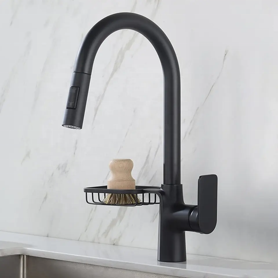 CYEN 2023 Modern Design Factory Price Brass Body Matte Black Multi-functional Soap Dispenser Pull-Out Sprayer Kitchen Faucet