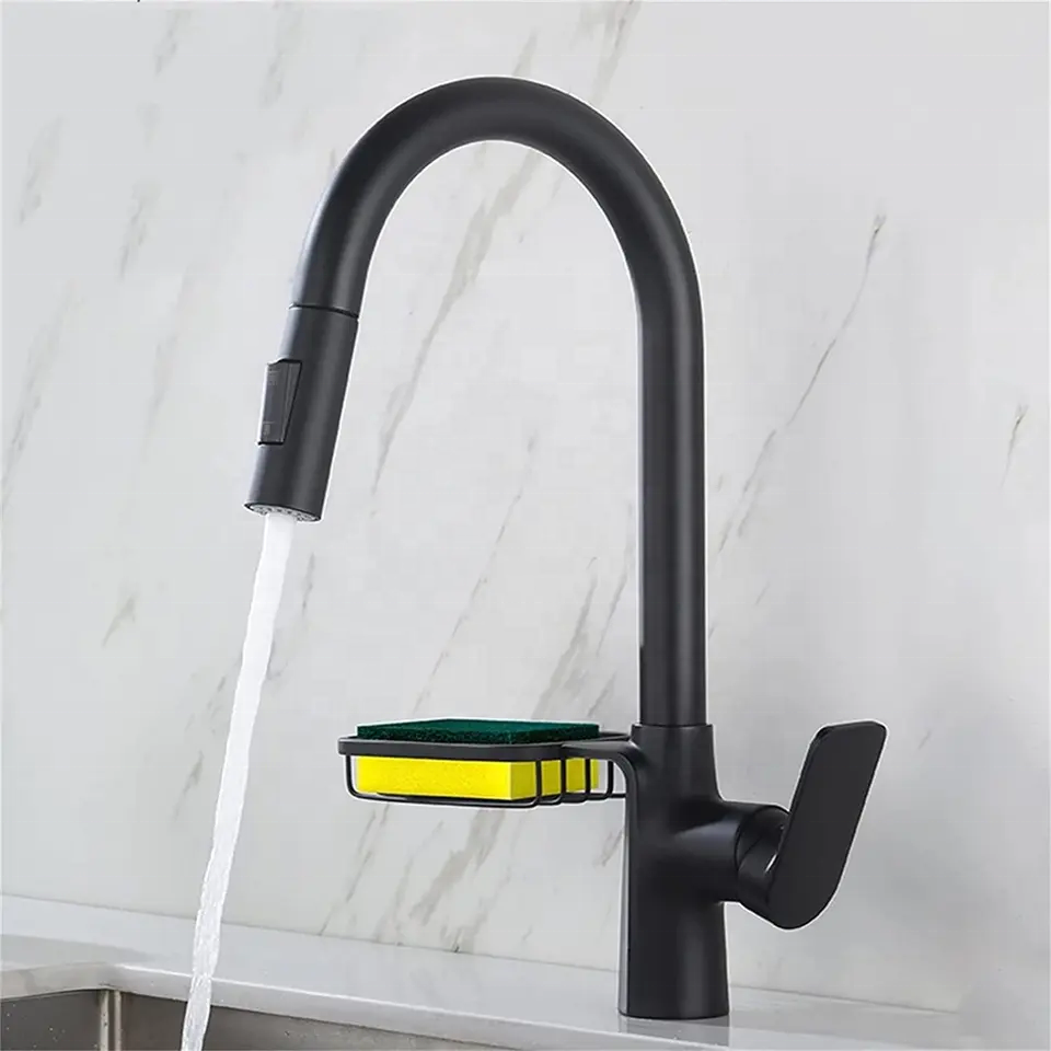 CYEN 2023 Modern Design Factory Price Brass Body Matte Black Multi-functional Soap Dispenser Pull-Out Sprayer Kitchen Faucet