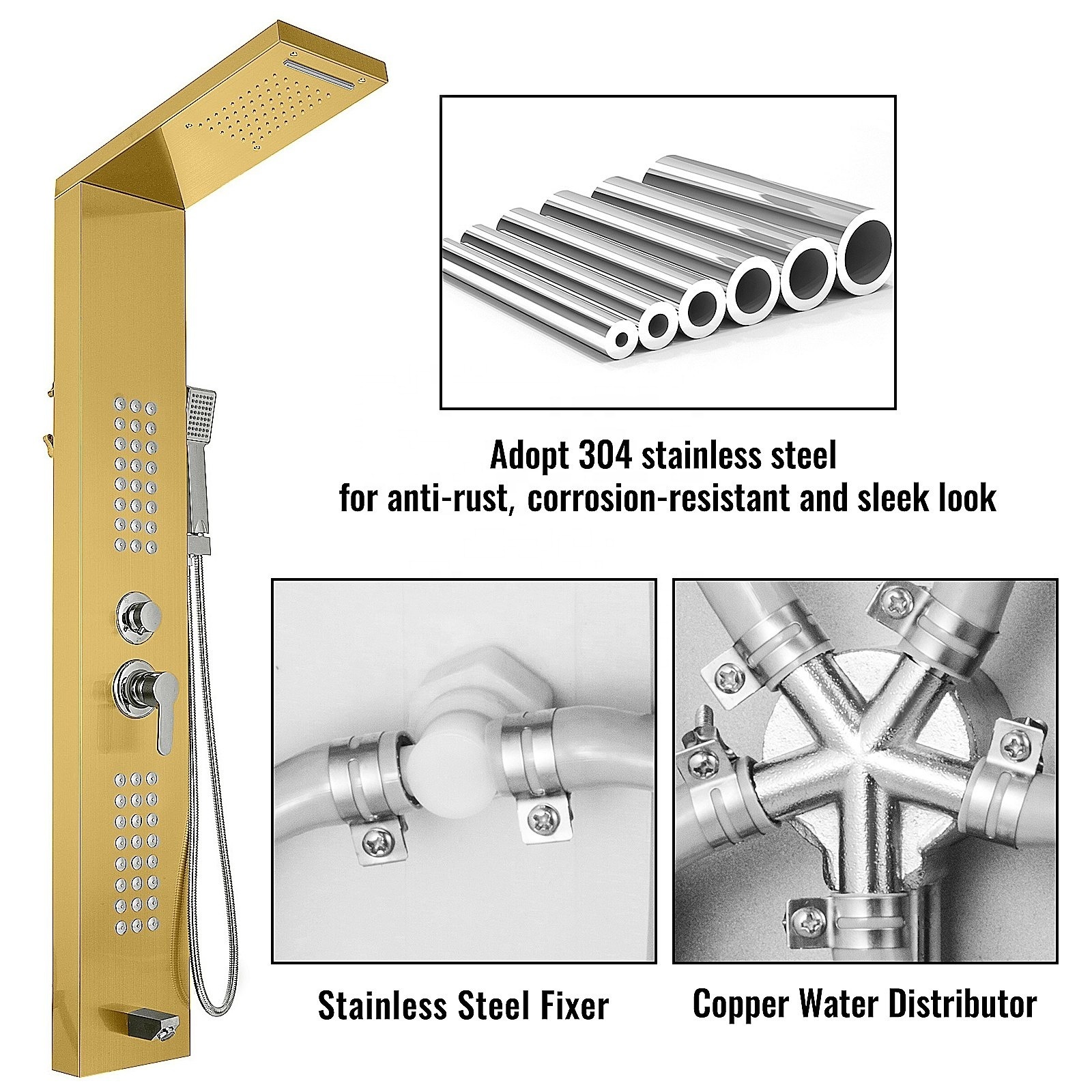 CYEN high quality rainfall waterfall multi-function gold stainless steel shower panel wall mounted rain shower bathroom shower