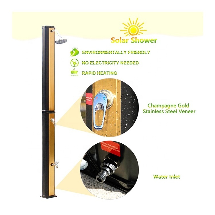 Popular golden color garden pool sunny stainless steel solar outdoor shower for pool and garden