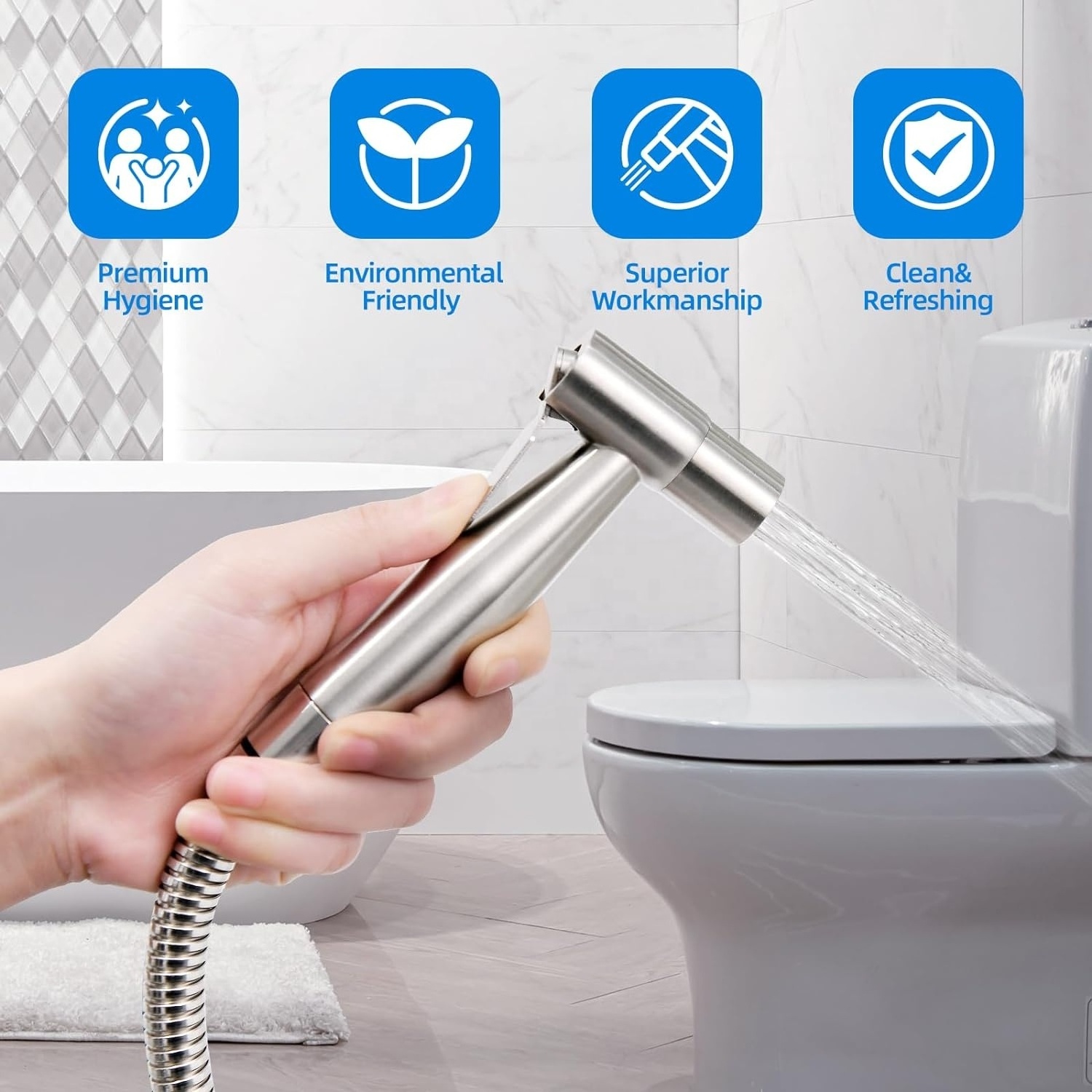 CYEN luxury premium quality adjustable water pressure softness stainless steel handheld bidet toilet sprayer kit