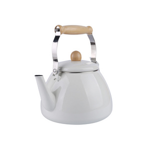 1.5L/2L/2.5L portable tea kettle white color enamel teapot with wooden and metal handle