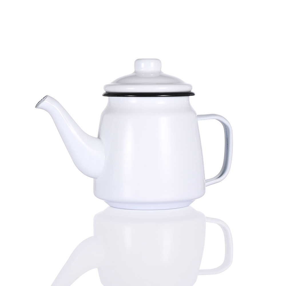 Factory Direct Sales Minimalist Style 0.9L Enamel Teapot White Enamel Kettle for Tea