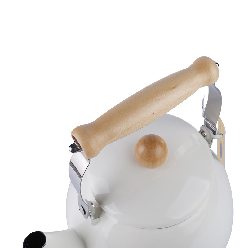 1.5L/2L/2.5L portable tea kettle white color enamel teapot with wooden and metal handle