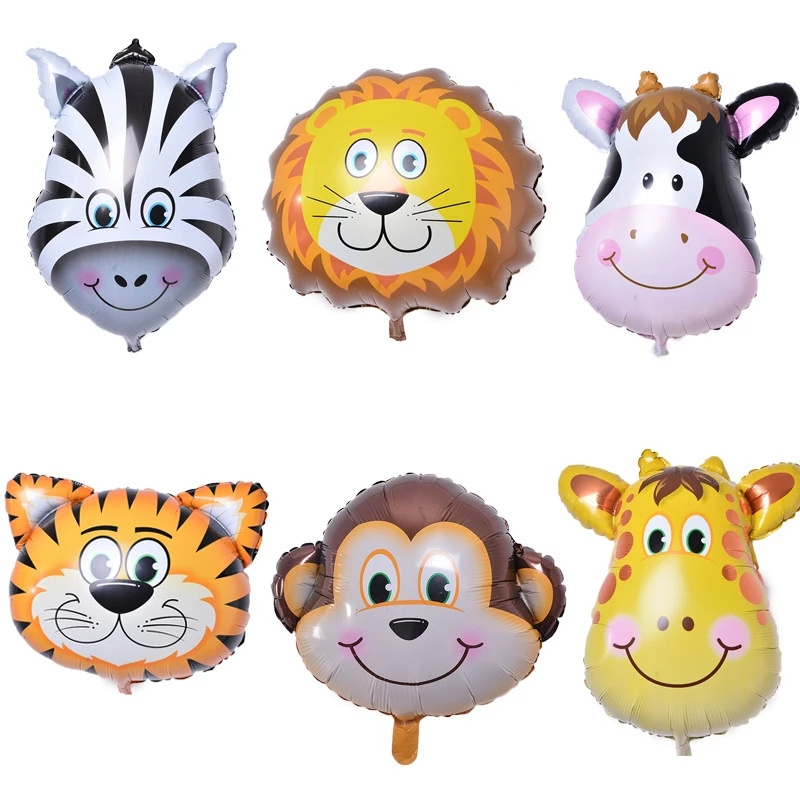 Cartoon animal head lion tiger giraffe zebra cow monkey donkey piglet children toy animal head aluminum balloon