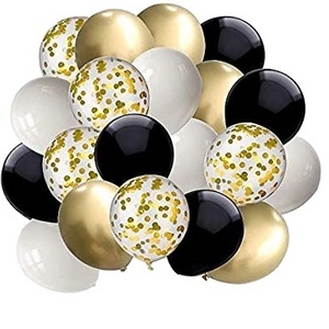 12 inch Black and Gold Confetti Balloons White Latex Party Balloon Set with Gold Ribbon for Graduation Wedding Birthday Party