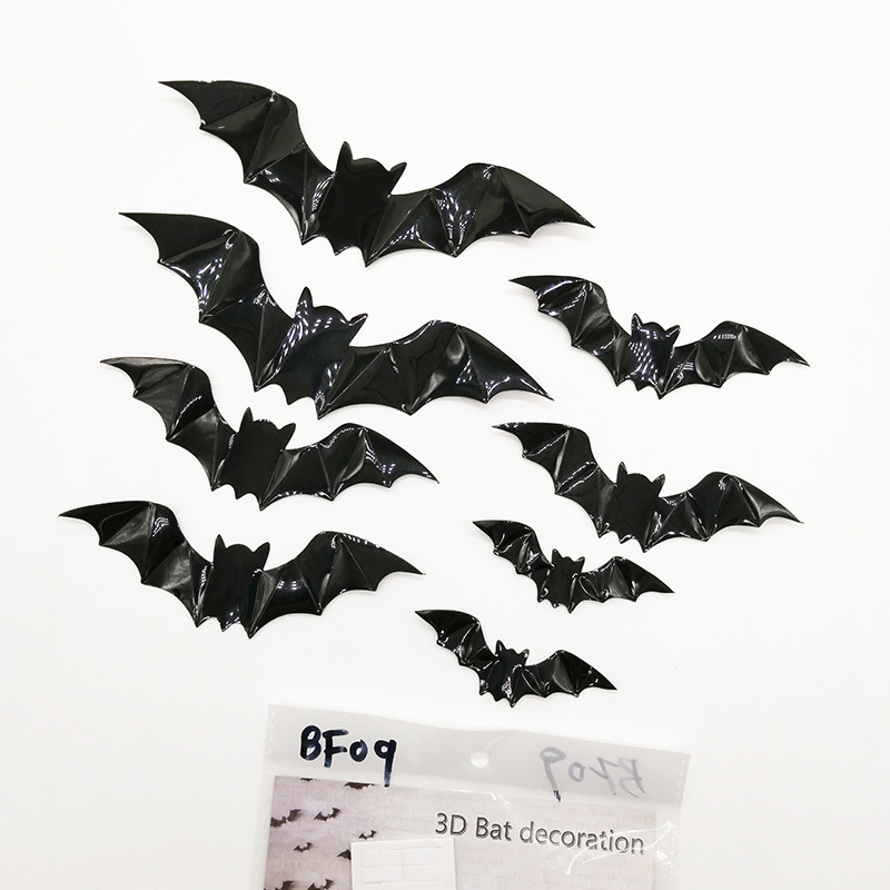 16pcs Halloween Glow in Dark 3D Black PVC Bat Halloween Party DIY Decor Wall Sticker Bar Room Halloween Party Scary Decos Props