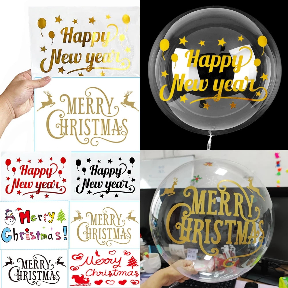 Merry Christmas Letters Stickers Christmas BOBO Balloon Stickers Wall Decals Window Clings Happy New Year Letters Xmas Decors