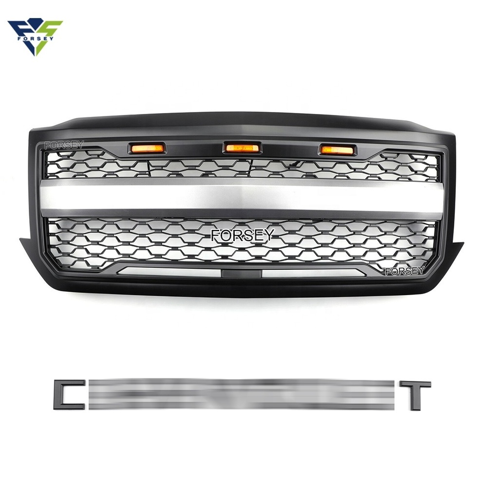 Car Accessories Auto Front Bumper Grille Fit for SILVERADO 2016 2017 2018 Replacement Mesh Grille With LED