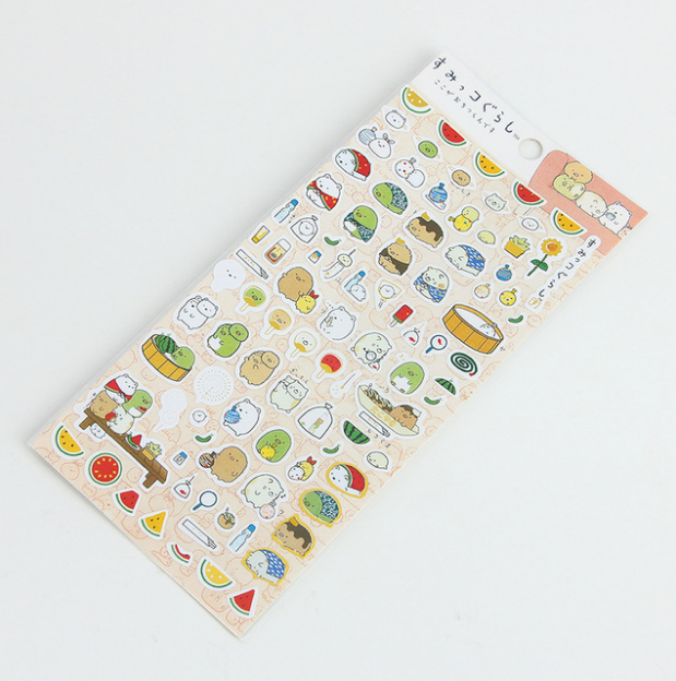 Custom Korean Stationery Japanese Corner Plane Stickers Pocket Diary Decoration Foil Cartoon Animal Watermelon Stickers Sheet