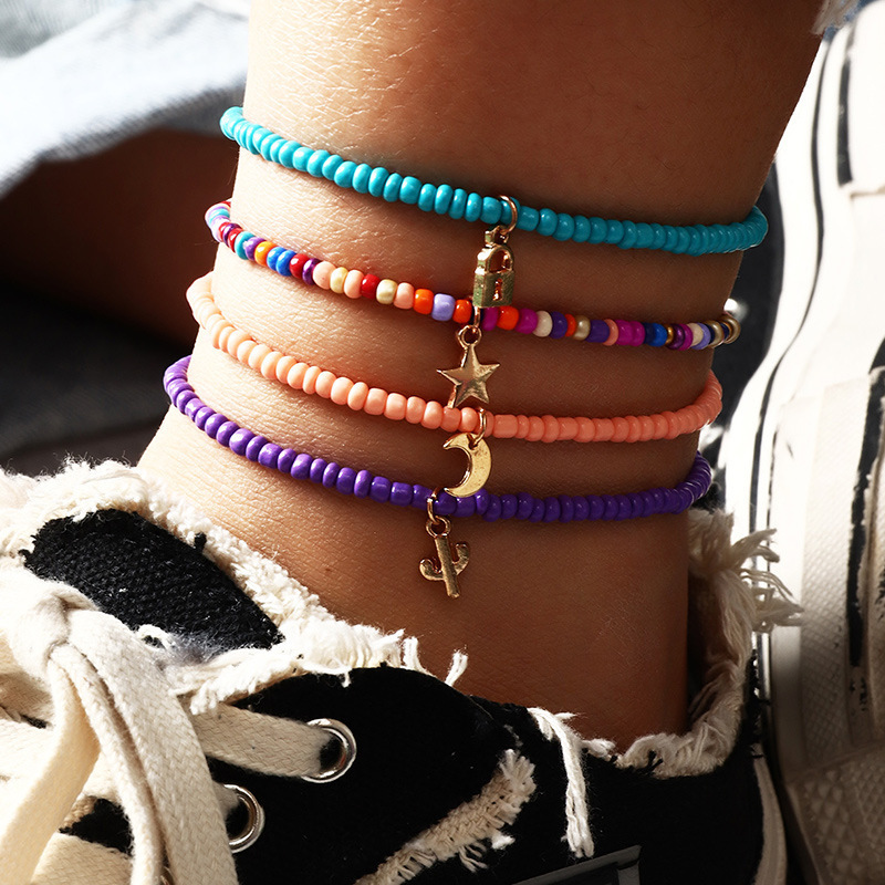 Bohemia Jewelry Colorful Women Anklet Beaded Anklets Lock And Key Anklets Set