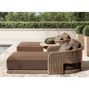 Leisure Rattan Daybed Garden Sun Lounger Pool Furniture With Adjustable Backrest Rattan Outdoor Beach Chaise Lounger