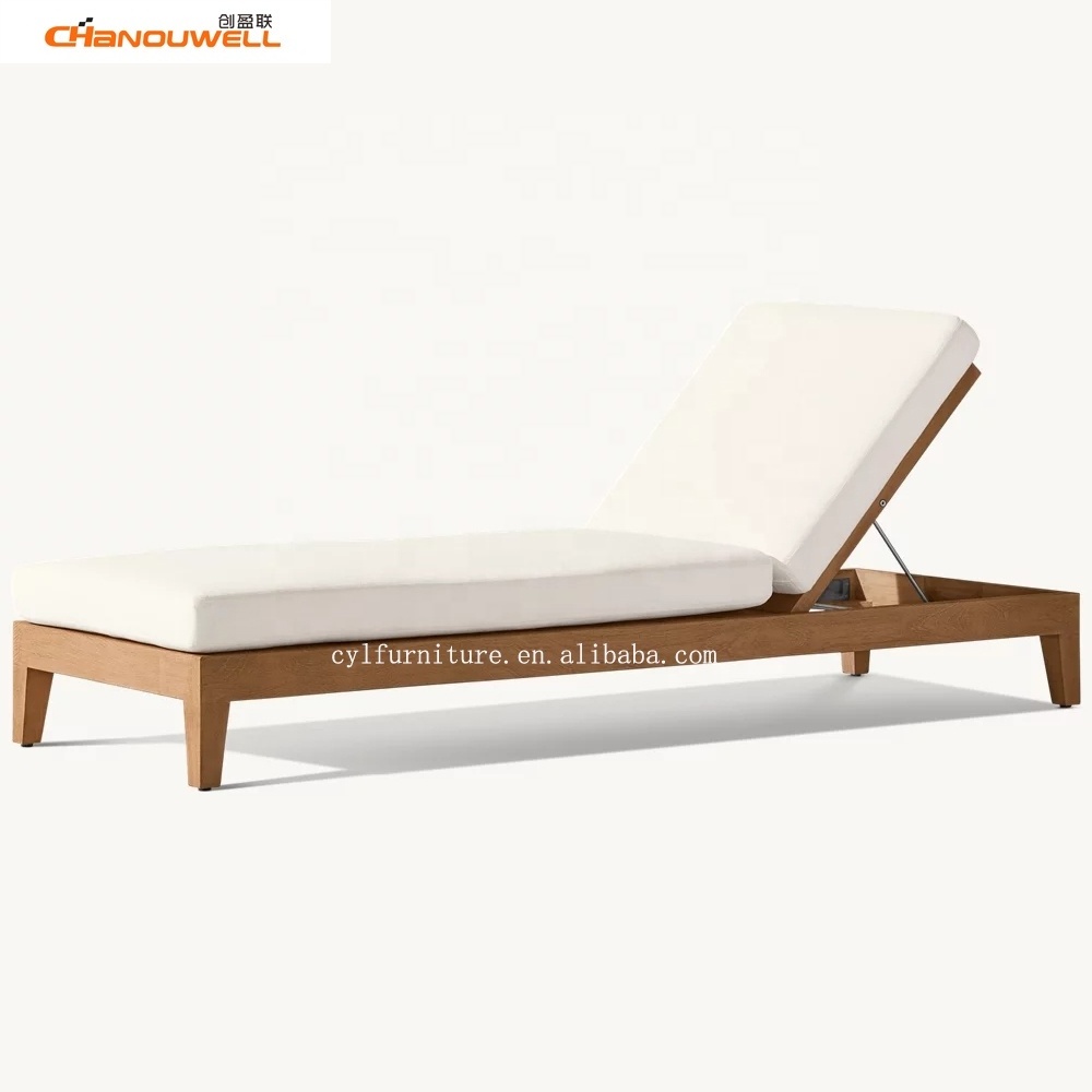 2023 new CHANOUWELL outdoor Teak Wood Outdoor Beach Lazy Sun Loungers Garden Patio Furniture Thick Cushion