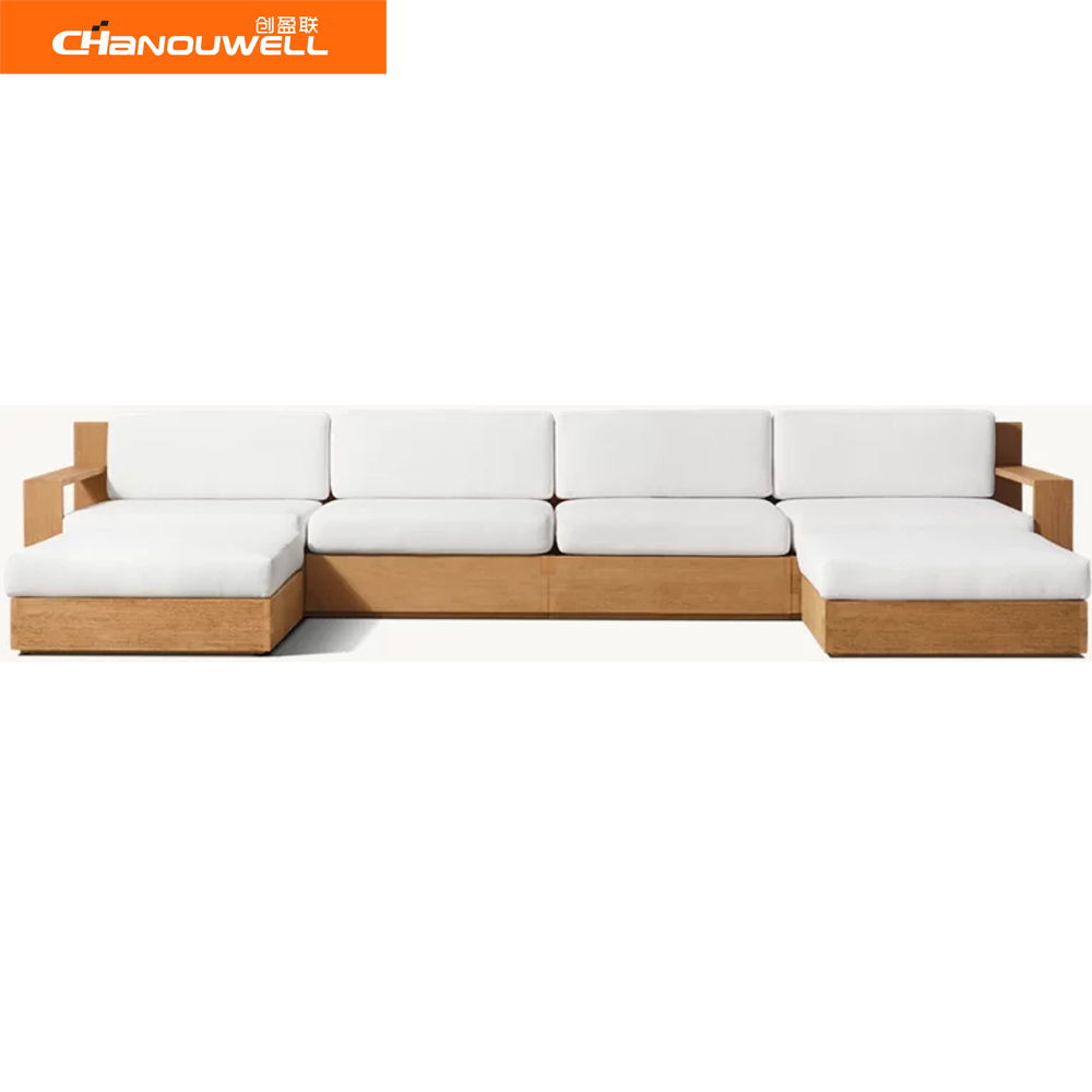 Hot Sale Modern Style High Quality Teak Wood Modular Sectional Sofa Outdoor Luxury Hotel Furniture With Waterproof Fabric