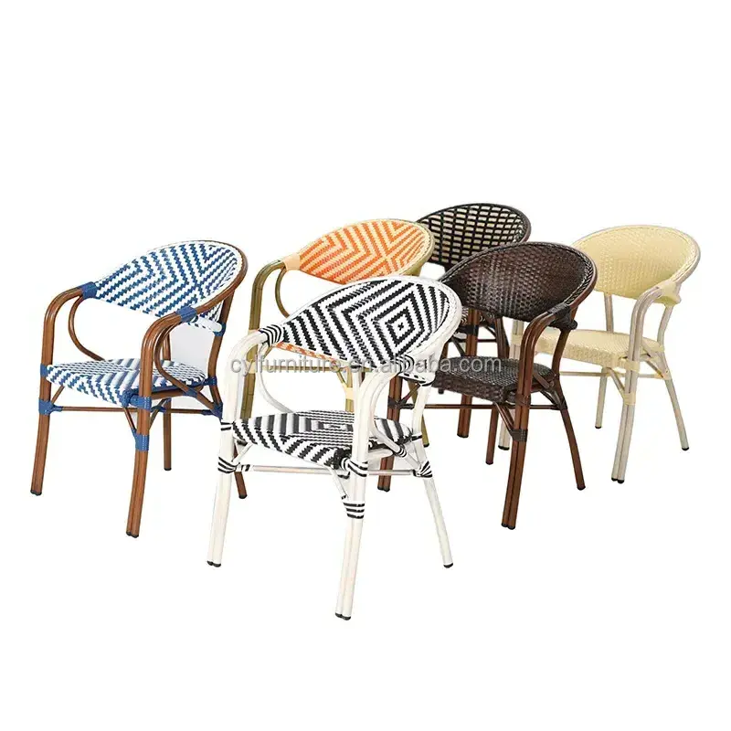 Rattan Outdoor Restaurant Garden Parisian Bistro Dining Stackable Chairs French Style Rattan Bistro Table And Chair Outdoor