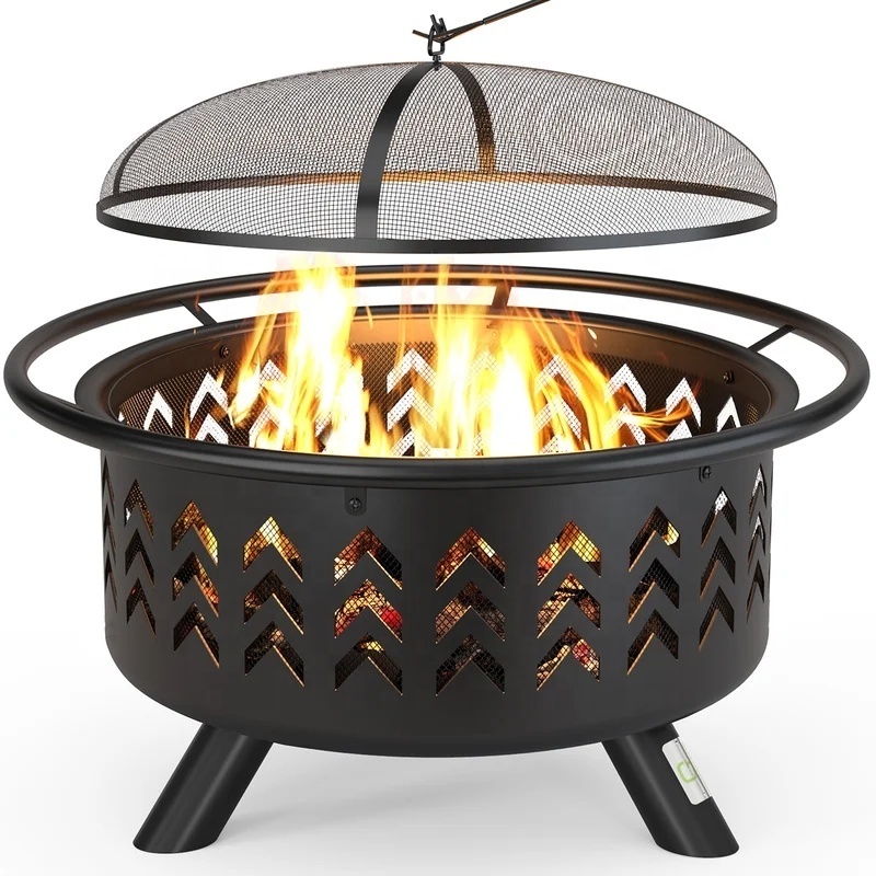 Outdoor Camping Firepit, Rustic Wood Burning Garden Metal Exterior Fire Pit Bowl