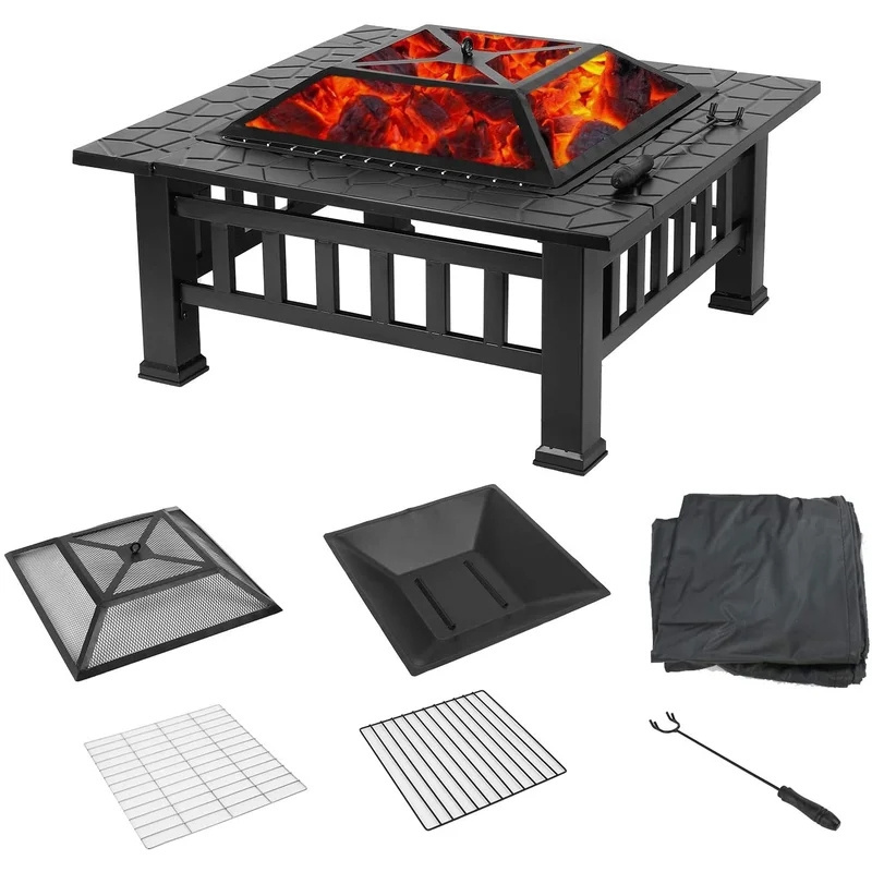 Outdoor Garden Wood Burning Square Metal Iron FirewoodTable Fire Pit