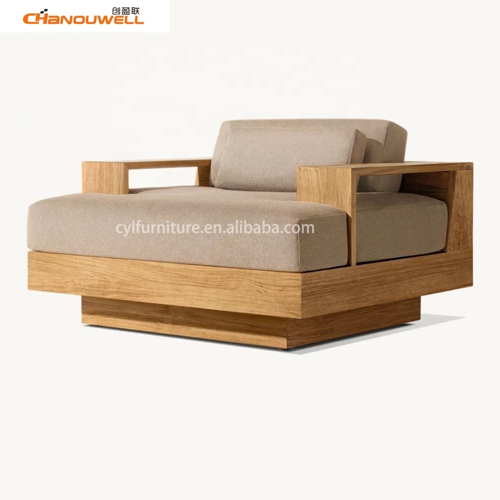 2023 New Sell Outdoor Ottoman Modern Style Teak Wood Footrest Lounge Furniture For Patio Garden Furniture Sofa Ottoman