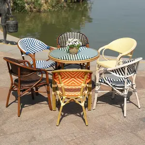 Rattan Outdoor Restaurant Garden Parisian Bistro Dining Stackable Chairs French Style Rattan Bistro Table And Chair Outdoor