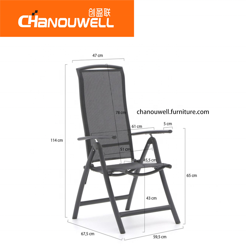 Gray and Black Foldable Aluminum Chair Outdoor Patio Garden Aluminum Folding Outdoor Furniture