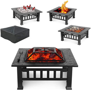 Outdoor Garden Wood Burning Square Metal Iron FirewoodTable Fire Pit