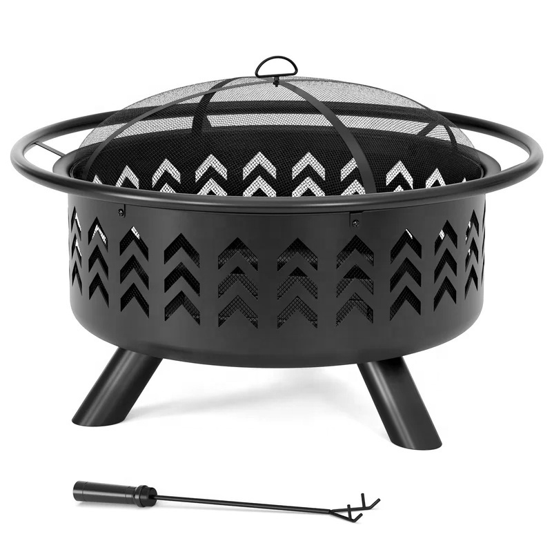 Outdoor Camping Firepit, Rustic Wood Burning Garden Metal Exterior Fire Pit Bowl