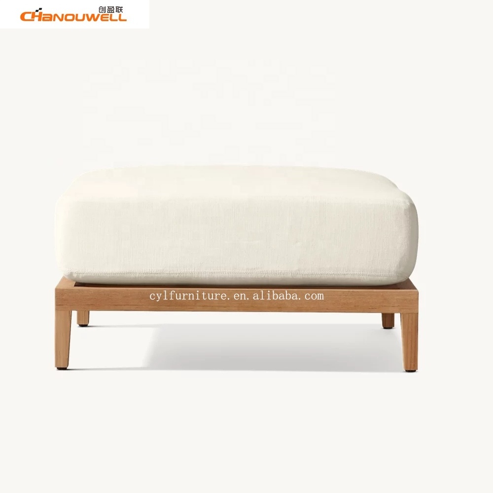 Outdoor teak double sofa chair with footrest all-weather waterproof patio garden poolside footrest with sponge cushions