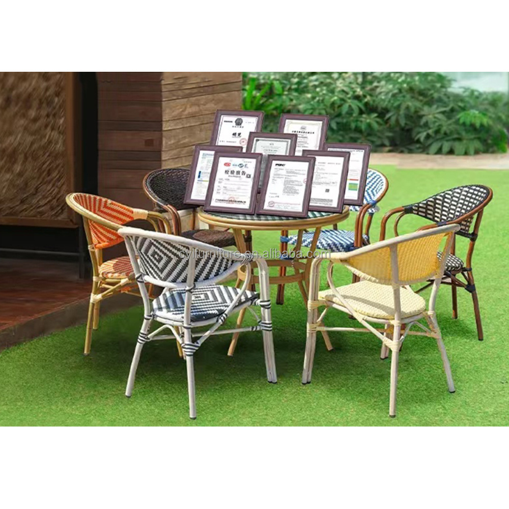 Rattan Outdoor Restaurant Garden Parisian Bistro Dining Stackable Chairs French Style Rattan Bistro Table And Chair Outdoor