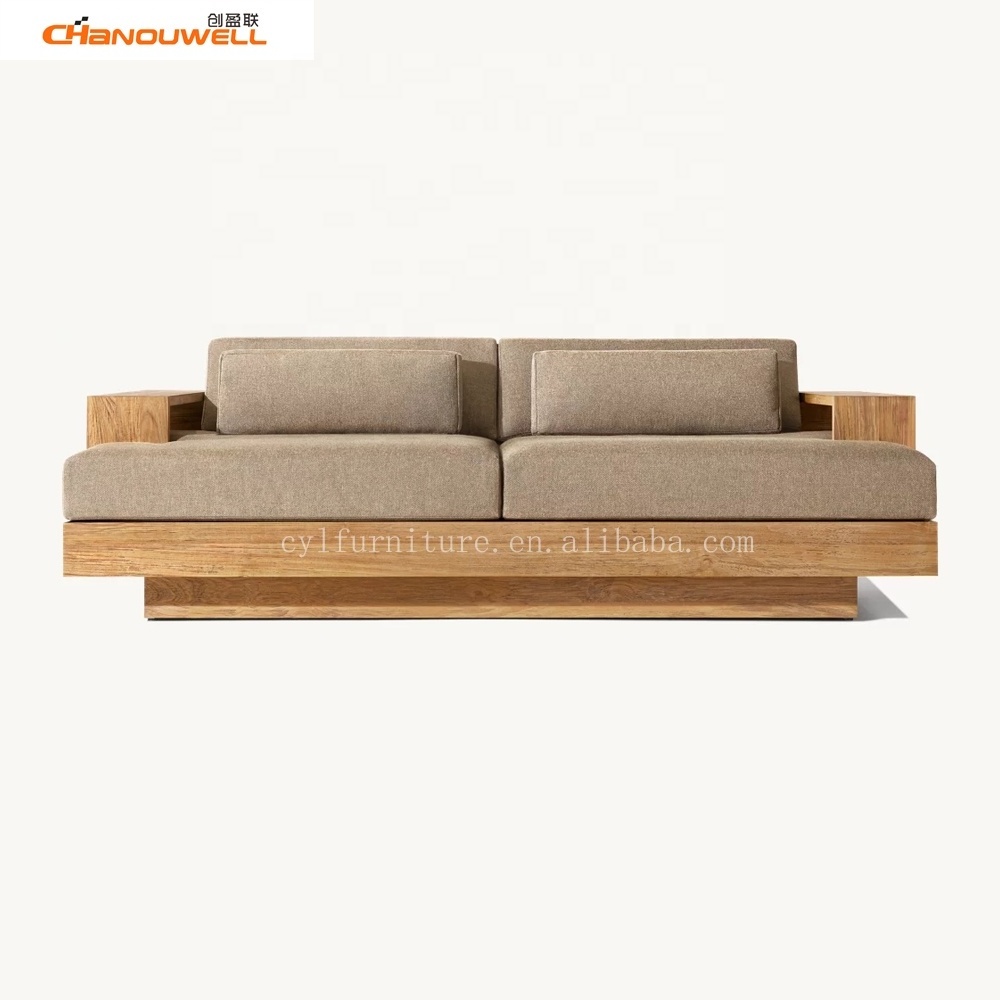 2023 New Sell Outdoor Ottoman Modern Style Teak Wood Footrest Lounge Furniture For Patio Garden Furniture Sofa Ottoman