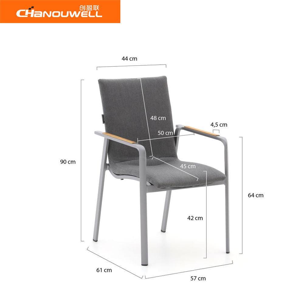 2024 Best Choice High Quality Modern style Aluminum Frame Dining Chair Outdoor Garden Hotel Stackable Chair