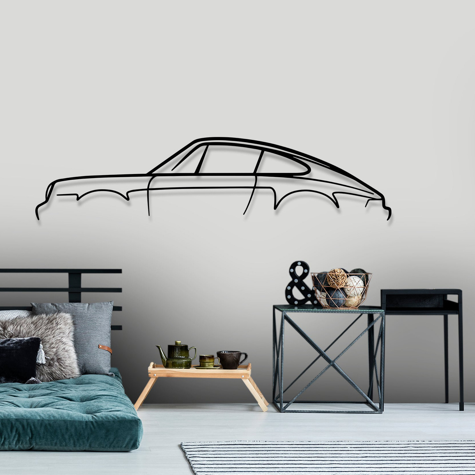 New Garage Wall Art Interior Home Decoration Metal Black Sports Car Silhouette Wall Art