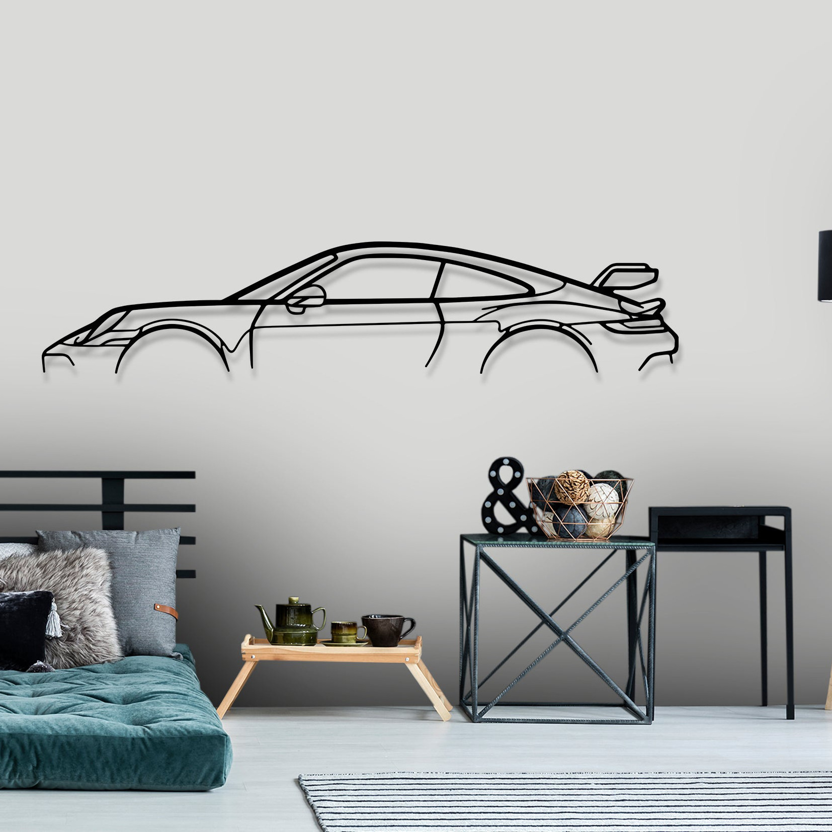 New Garage Wall Art Interior Home Decoration Metal Black Sports Car Silhouette Wall Art