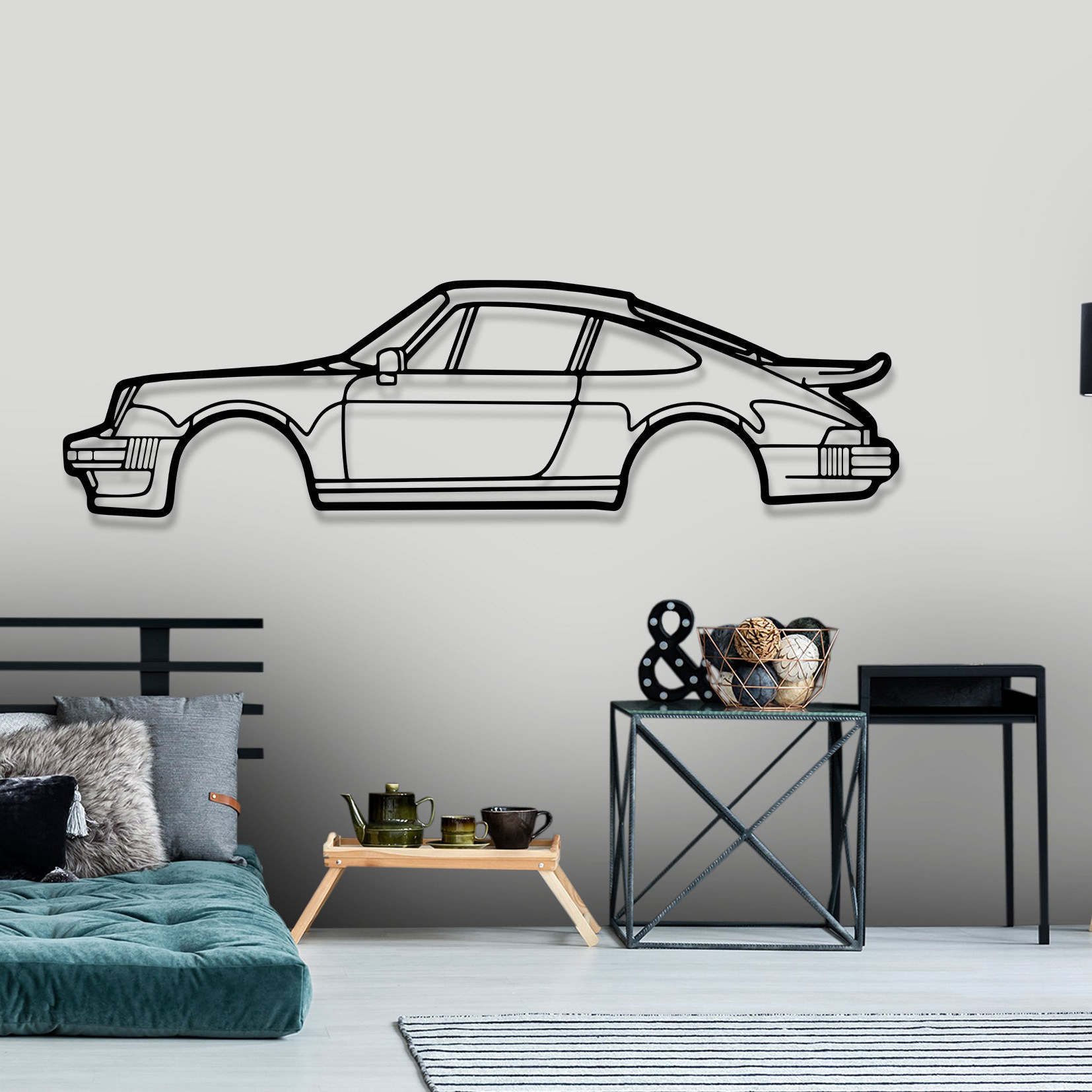 New Garage Wall Art Interior Home Decoration Metal Black Sports Car Silhouette Wall Art