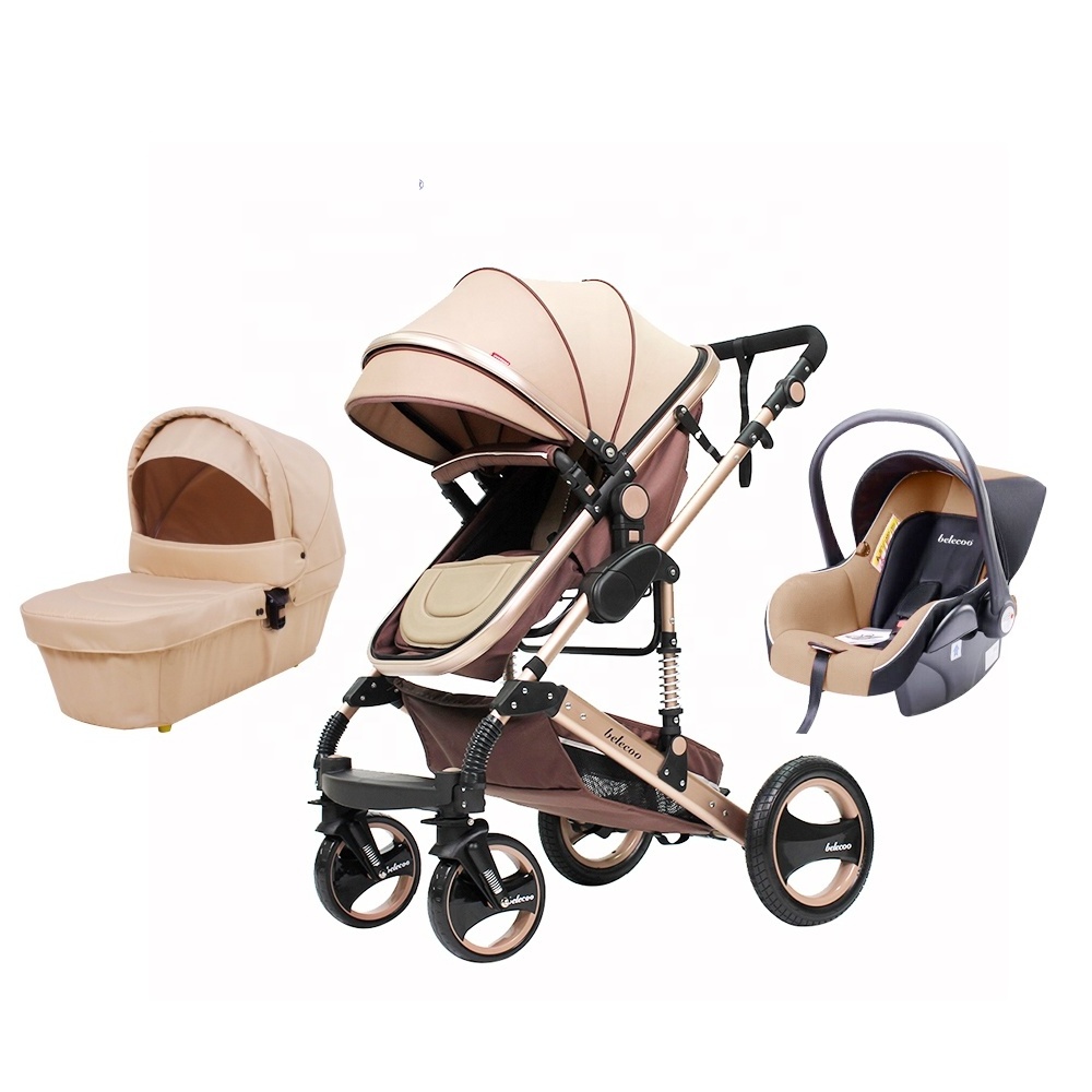 luxury pu leather fabric baby stroller belecoo baby troller