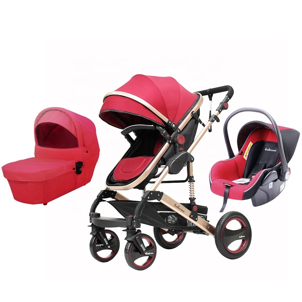 luxury pu leather fabric baby stroller belecoo baby troller