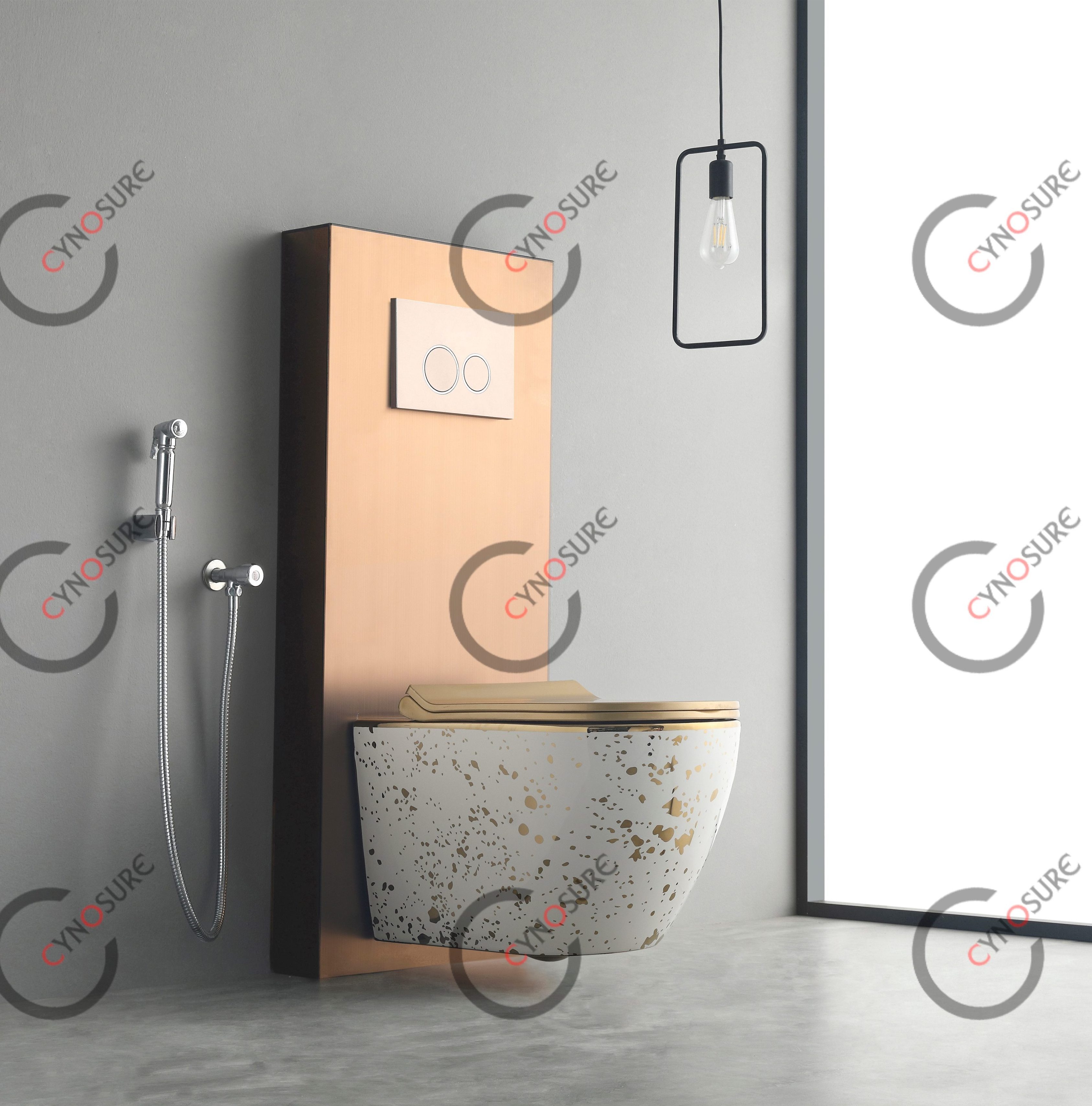 Luxury Gold Wall Hung Wc Bathroom Commode Floating Ceramic Wall Mounted Closestool Toilet