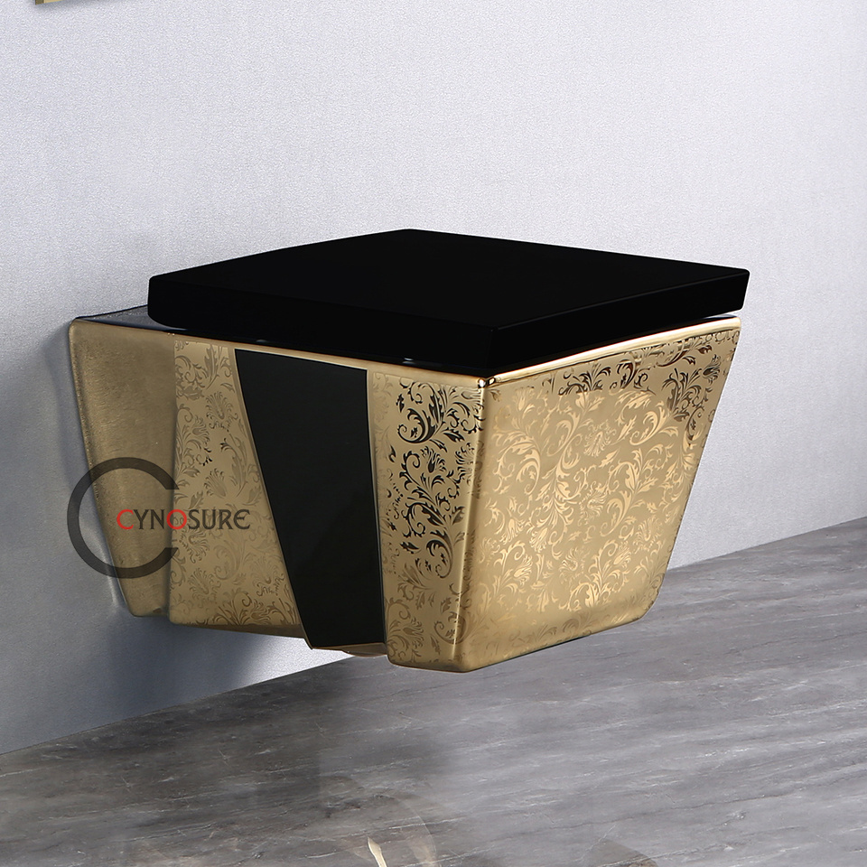 Wholesale Luxury Glossy Black And Gold Bathroom toiletts Ceramic Big Toilet Bowl Washdown Ceramic Toilet