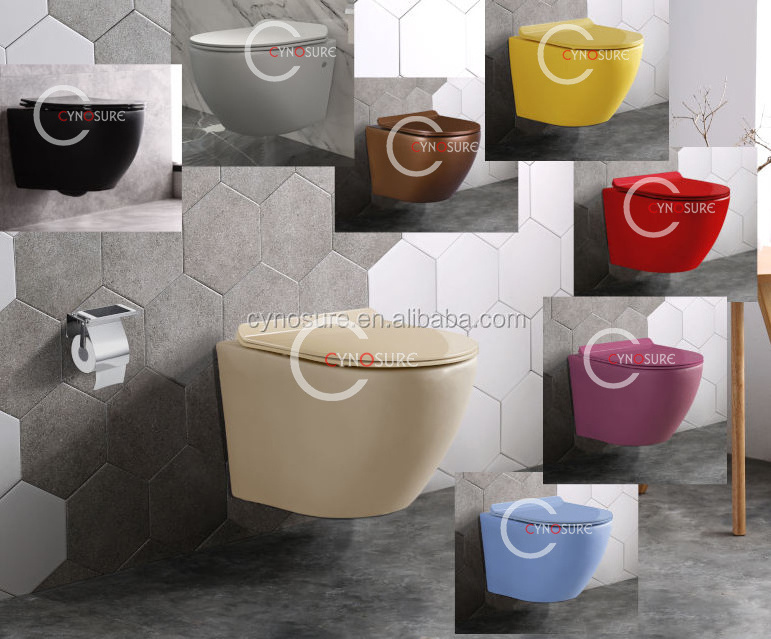 Custom Multicolor Bathroom Sanitary Ware Ceramic one piece Hanging Toilet Wall Mounted Wall Hung Toilet wc