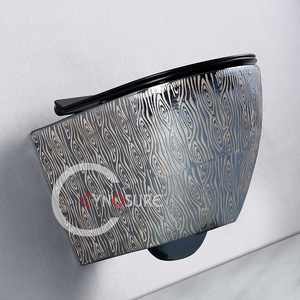 High Quality Ceramic Wall Hanging Toilet Tree Pattern Diamond Blue Bathroom Hanging Ceramic Toilet