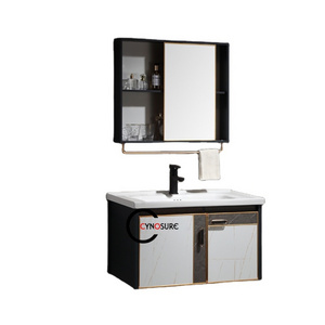 Luxury hotel furniture floating wall mounted vanity set  solid wood bathroom vanity cabinet with mirror