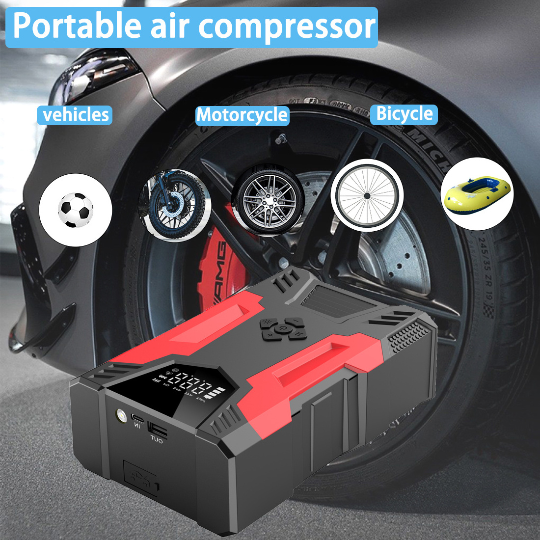 4 in 1 multi-function car jump starter with air compressor Portable jump starter with air pump 12v jump box with Tire Inflator